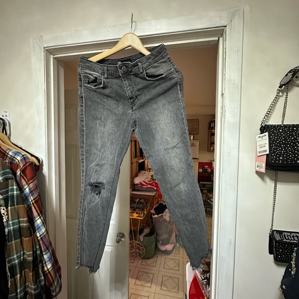 Zara Charcoal Distressed Ankle Jeans